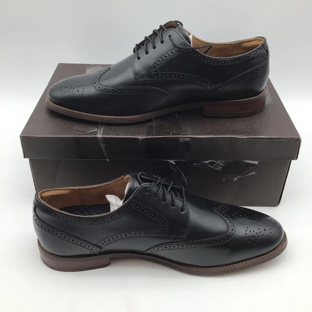 Florsheim Rucci Mens Black Leather Wingtip Oxford Shoes 13383-001 Size 12 W NEW